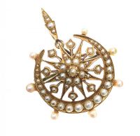 GOLD-TONE SEED PEARL BROOCH/PENDANT at Ross's Online Art Auctions