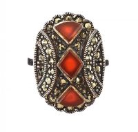 STERLING SILVER MARCASITE AND RED AGATE RING at Ross's Online Art Auctions