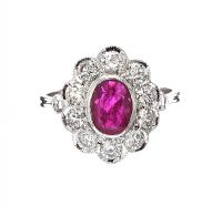 18CT WHITE GOLD RUBY AND DIAMOND CLUSTER RING at Ross's Online Art Auctions