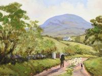 DRIVING SHEEP, SLEMISH by Nigel Allison at Ross's Online Art Auctions