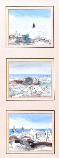 TRIPTYCH OF THREE WATERCOLOUR DRAWINGS WITH EMER GALLERY LABEL VERSO by Markey Robinson at Ross's Online Art Auctions