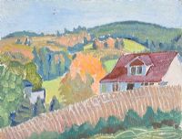 RED ROOF COTTAGE by Marjorie Doreen Penson at Ross's Online Art Auctions