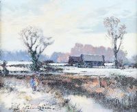 A WINTER STROLL BY THE RIVER by William Cunningham at Ross's Online Art Auctions