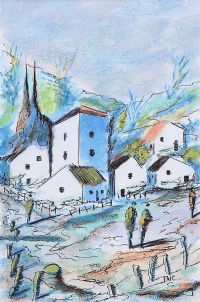 VILLAGE IN THE PYRENEES by Pearse McCallion at Ross's Online Art Auctions
