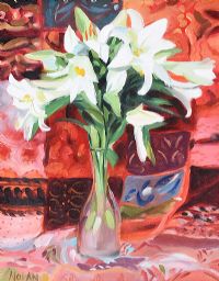 LILLIES ON AN INDIAN BEDSPREAD by David Nolan at Ross's Online Art Auctions