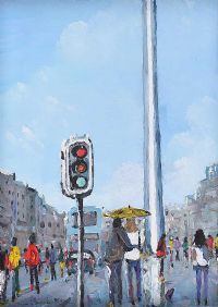 RUSH HOUR BENEATH THE SPIRE AT O'CONNELL STREET, DUBLIN by Sean Lorinyenko at Ross's Online Art Auctions