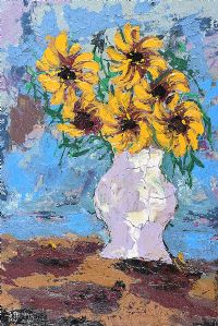 THE CRACKED MILK JUG & SUNFLOWERS by Gerald G. Beattie at Ross's Online Art Auctions