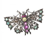SILVER-ON-GOLD MULTI-GEM BUTTERFLY BROOCH at Ross's Online Art Auctions
