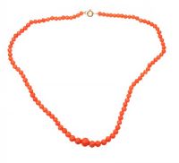 MINIATURE STRAND OF CORAL BEADS WITH A 9CT GOLD CLASP at Ross's Online Art Auctions