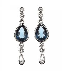 9CT WHITE GOLD BLUE STONE AND DIAMOND EARRINGS at Ross's Online Art Auctions