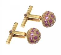 GOLD-TONE RUBY-SET CUFFLINKS at Ross's Online Art Auctions