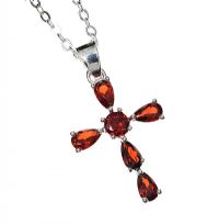 SILVER CROSS NECKLACE SET WITH GARNET at Ross's Online Art Auctions
