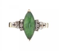 14CT WHITE GOLD JADE AND DIAMOND RING at Ross's Online Art Auctions