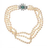 VINTAGE TRIPLE STRAND OF FAUX PEARLS WITH SUNFLOWER CLASP at Ross's Online Art Auctions