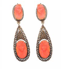 PAIR OF GOLD-TONE CORAL AND CAMEO-SET EARRINGS at Ross's Online Art Auctions