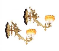 PAIR OF ORNATE BRASS WALL SCONCES at Ross's Online Art Auctions