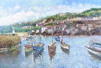 FISHING BOATS IN A CORNISH HARBOUR by John Ambrose at Ross's Online Art Auctions