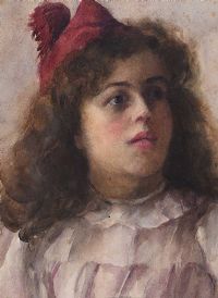 PORTRAIT OF A GIRL WITH A RED HAT by Thomas Bond Walker at Ross's Online Art Auctions