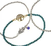 THREE STERLING SILVER AND TURQUOISE BEADED BRACELETS at Ross's Online Art Auctions