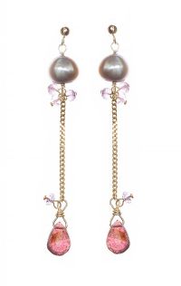 9CT GOLD PEARL AND TOURMALINE DROP EARRINGS at Ross's Online Art Auctions
