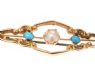 9CT GOLD BROOCH SET WITH TURQUOISE AND SEED PEARL at Ross's Online Art Auctions
