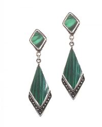 STERLING SILVER AND MALACHITE DROP EARRINGS at Ross's Online Art Auctions