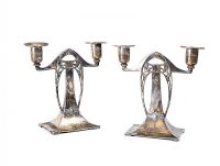 PAIR OF ART NOUVEAU SILVER PLATED CANDLESTICKS at Ross's Online Art Auctions