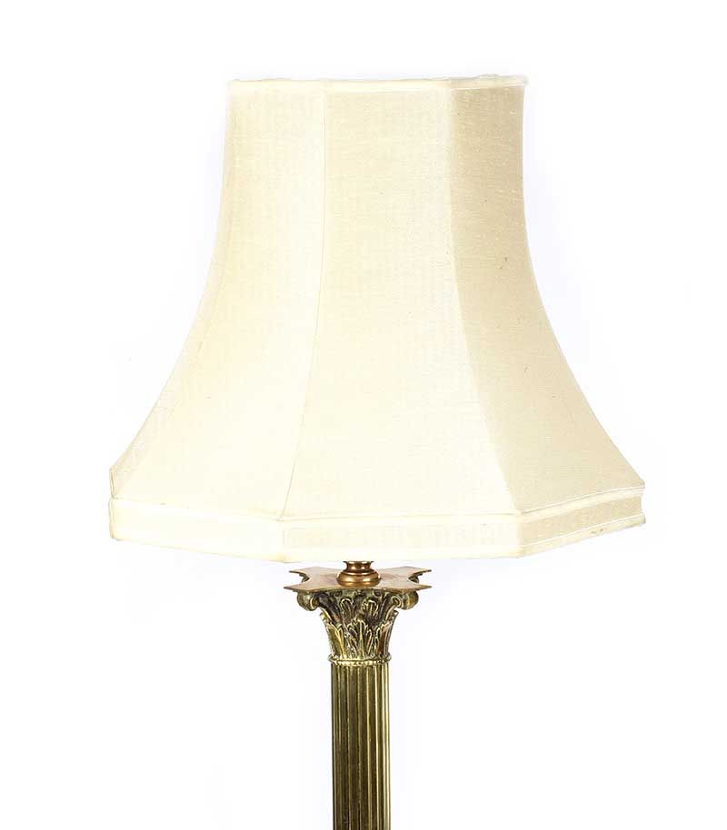 BRASS CORINTHIAN PILLAR STANDARD LAMP & SHADE at Ross's Online Art Auctions