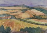 VIEW OVER FIELDS NEAR COLLELUNGO by Hilary Bryson at Ross's Online Art Auctions