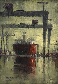 SHIP IN DRY DOCK, HARLAND & WOLFF by Colin H. Davidson at Ross's Online Art Auctions