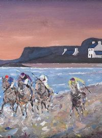 RACE AT BALLYCASTLE BEACH, COUNTY ANTRIM by Sean Lorinyenko at Ross's Online Art Auctions