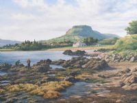 FISHING OFF THE ROCKS, CUSHENDALL, COUNTY ANTRIM by Donal McNaughton at Ross's Online Art Auctions