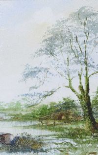 TREE BY THE LOUGH by Mattie Waugh at Ross's Online Art Auctions