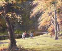 CHILDREN BY THE RIVER DUN, COUNTY ANTRIM by Charles McAuley at Ross's Online Art Auctions