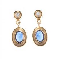 18CT GOLD DROP EARRINGS SET WITH SAPPHIRE AND DIAMOND at Ross's Online Art Auctions