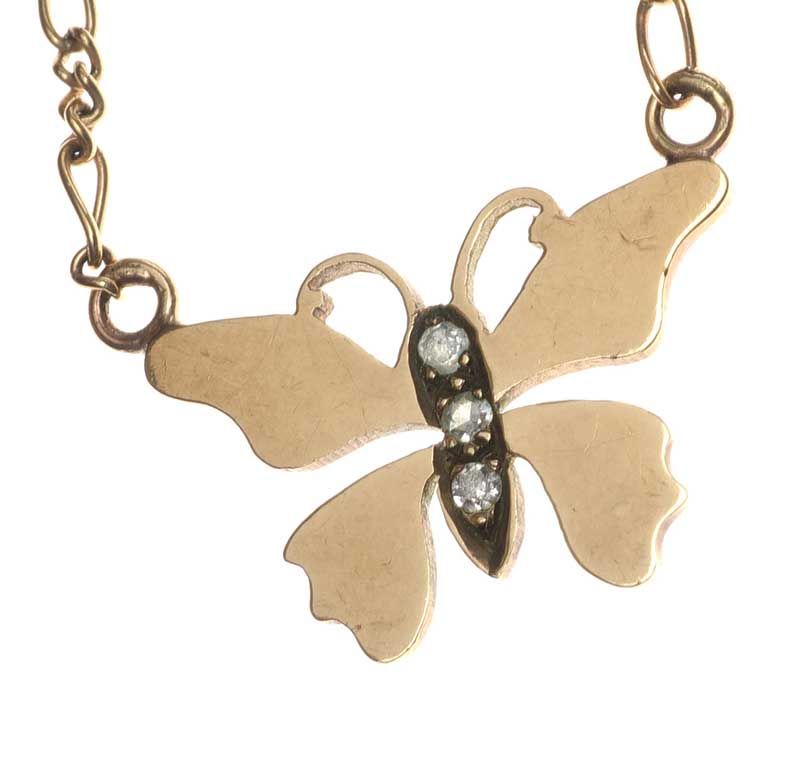 9CT GOLD BUTTERFLY NECKLACE WITH DIAMONDS at Ross's Online Art Auctions