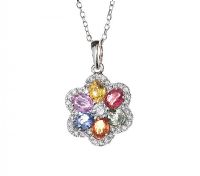 18CT WHITE GOLD MULTI-GEM SET NECKLACE at Ross's Online Art Auctions