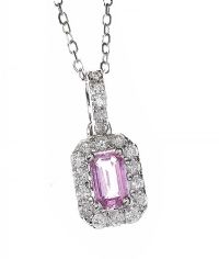 18CT WHITE GOLD PINK SAPPHIRE AND DIAMOND NECKLACE at Ross's Online Art Auctions
