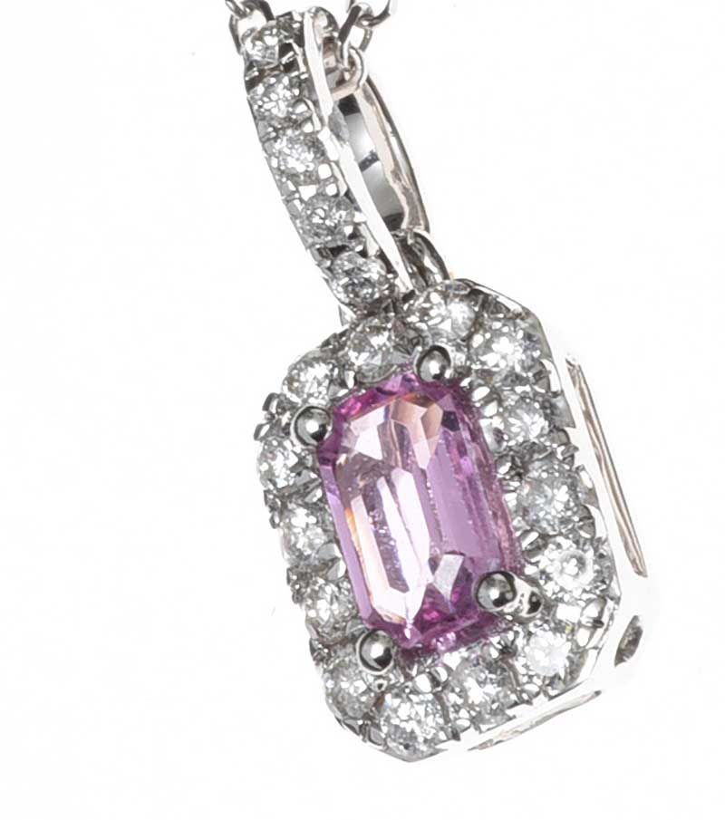 18CT WHITE GOLD PINK SAPPHIRE AND DIAMOND NECKLACE at Ross's Online Art Auctions