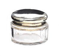 SMALL GLASS JAR WITH STERLING SILVER LID at Ross's Online Art Auctions