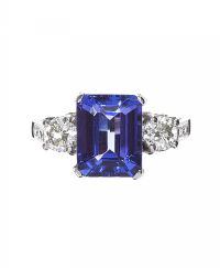 PLATINUM TANZANTE AND DIAMOND THREE STONE RING at Ross's Online Art Auctions