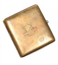 18CT GOLD-FILLED SILVER CIGARETTE BOX WITH TURQUOISE-SET CLASP at Ross's Online Art Auctions