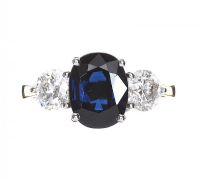 18CT GOLD SAPPHIRE AND DIAMOND THREE STONE RING at Ross's Online Art Auctions