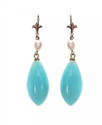 9CT GOLD DROP EARRINGS SET WITH PEARL AND TURQUOISE at Ross's Online Art Auctions
