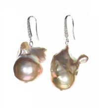 LARGE GREY BAROQUE FRESHWATER PEARL AND DIAMOND DROP EARRINGS at Ross's Online Art Auctions