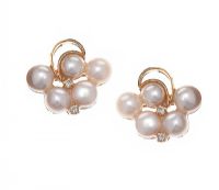 PAIR OF MID-HIGH CARAT GOLD PEARL AND DIAMOND EARRINGS at Ross's Online Art Auctions