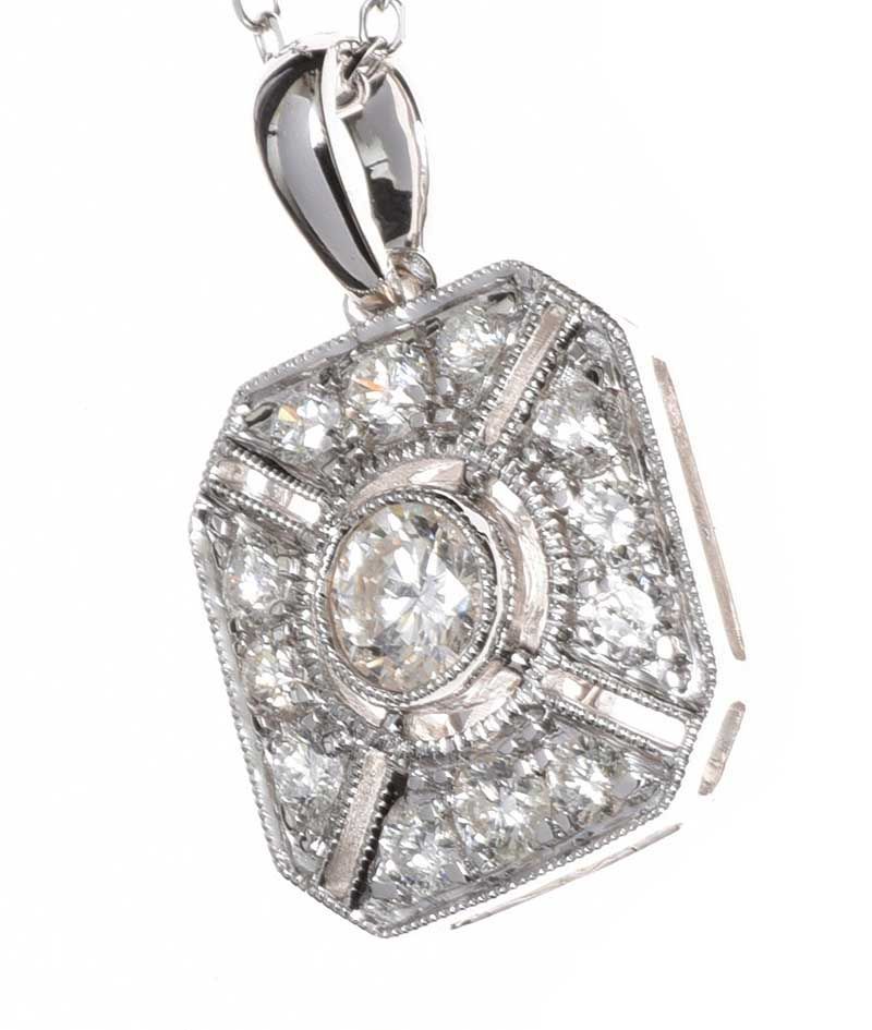 18CT WHITE GOLD DIAMOND NECKLACE IN THE STYLE OF ART DECO at Ross's Online Art Auctions