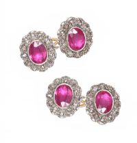 RUBY AND DIAMOND SILVER-ON-GOLD CUFFLINKS at Ross's Online Art Auctions