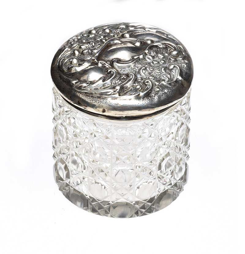 THREE ANTIQUE SILVER-TOPPED GLASS DRESSING TABLE JARS at Ross's Online Art Auctions