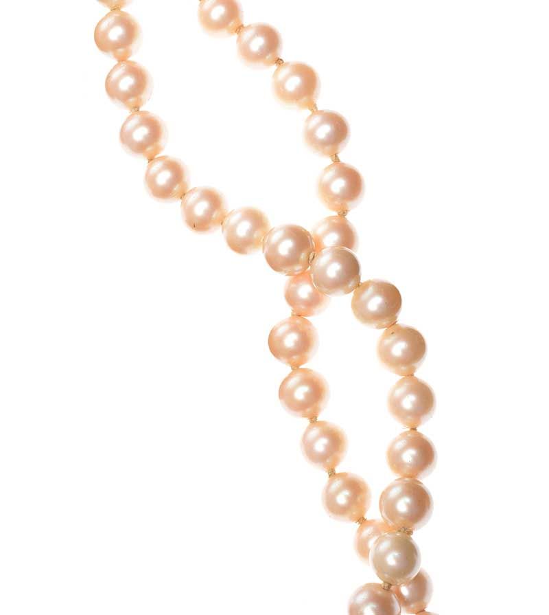 VINTAGE DOUBLE STRAND OF FAUX PEARLS WITH CRYSTAL-SET CLASP at Ross's Online Art Auctions